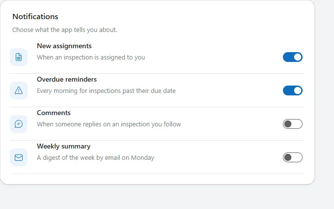 Settings list in Power Apps Studio