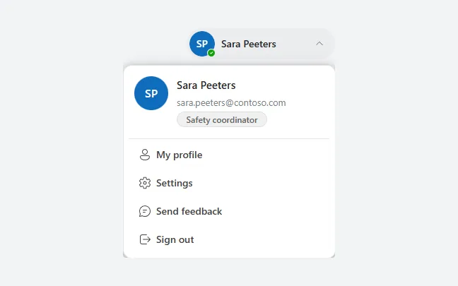 User menu in Power Apps Studio