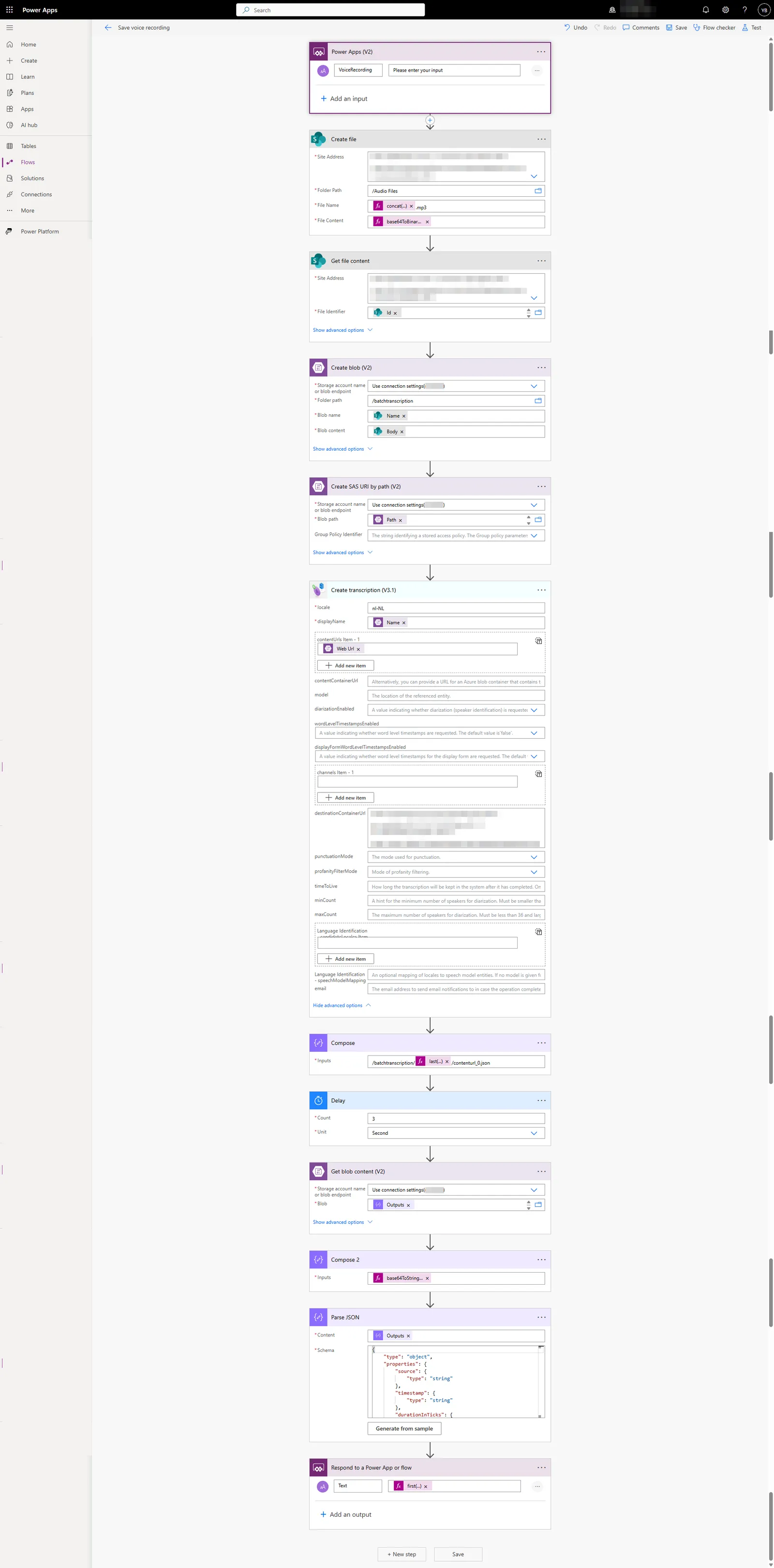 Overview of the complete voice-to-text flow in Power Automate